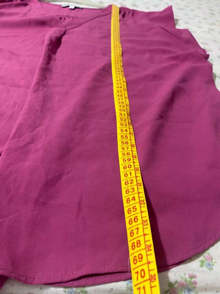 Pembe V Yaka Fırfırlı Kadın Bluz amerika - Görsel 5