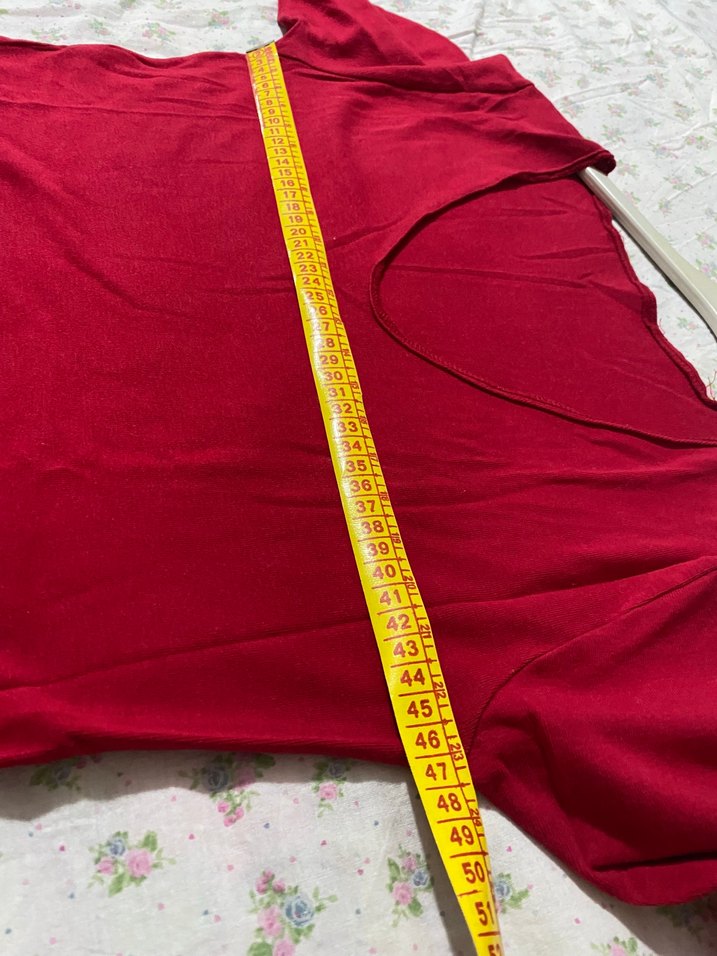 Kırmızı V Yaka Uzun Kollu Kadın Bluz ispanyol kol - Görsel 5