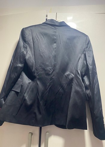 Siyah parlak saten Kadın Blazer Ceket - Görsel 2