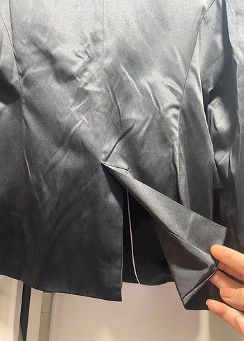 Siyah parlak saten Kadın Blazer Ceket - Görsel 5