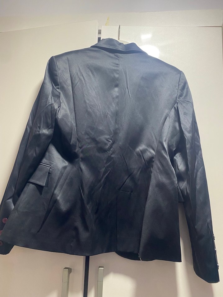 Siyah parlak saten Kadın Blazer Ceket - Görsel 2