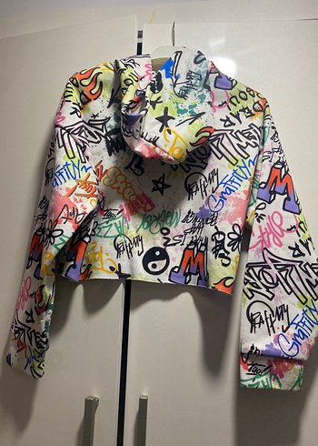 Renkli Baskılı Crop Sweatshirt - Görsel 2