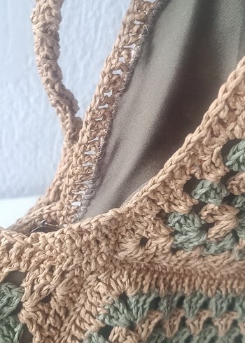 kağıt ipten Örgü  Kadın Çantası - Görsel 2