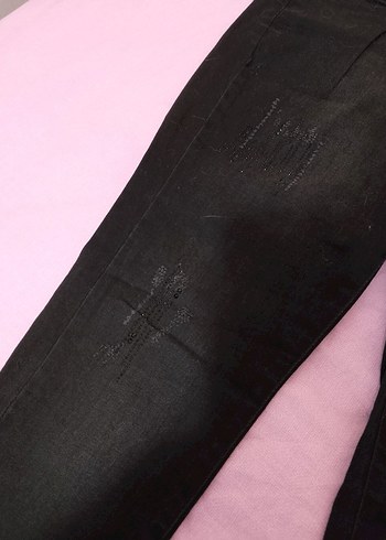 Düğmeli Siyah Kadın Kot Pantolon - Görsel 3