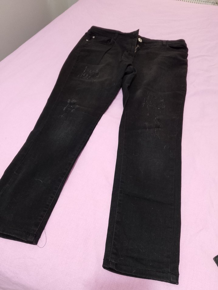 Düğmeli Siyah Kadın Kot Pantolon - Görsel 4