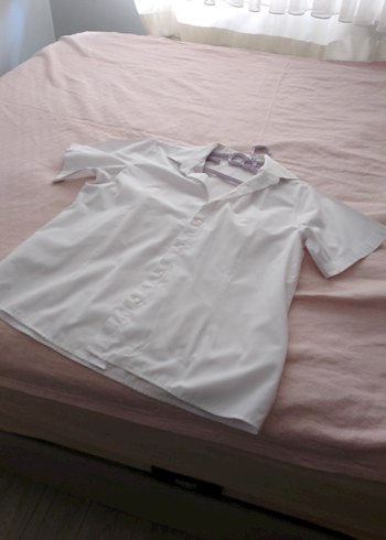 kadın Beyaz Kısa Kollu Gömlek - Görsel 2