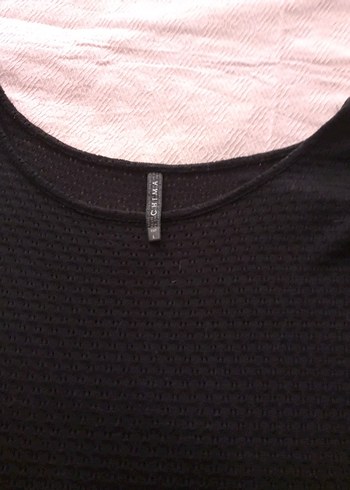 Siyah düşük Kollu Basic Tişört - Görsel 2