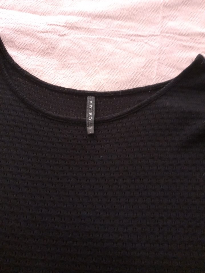 Siyah düşük Kollu Basic Tişört - Görsel 2