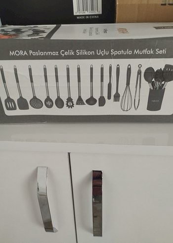 Gri paslanmaz çelik saplı silikon  Mutfak Gereçleri Seti - Görsel 2