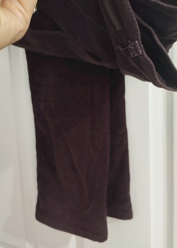 Düğmeli Kahverengi Kadife uzun Kadın Pantolon - Görsel 3