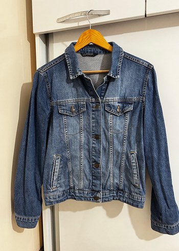 l Beden Düğmeli Mavi Denim Ceket