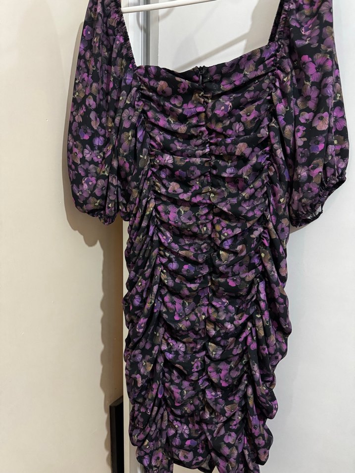 Mor Drapeli Midi Kadın Abiye Elbise - Görsel 2