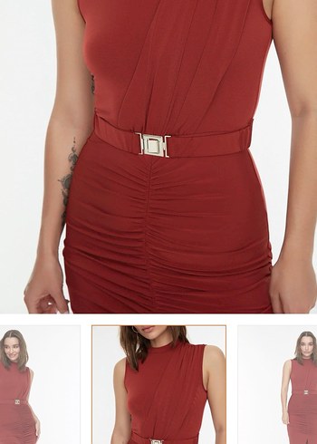 Bordo Drapeli Uzun Kadın Elbise - Görsel 4