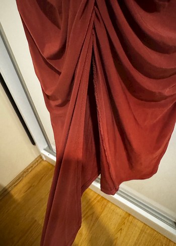 Bordo Drapeli Uzun Kadın Elbise - Görsel 2