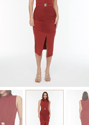 Bordo Drapeli Uzun Kadın Elbise - Görsel 5