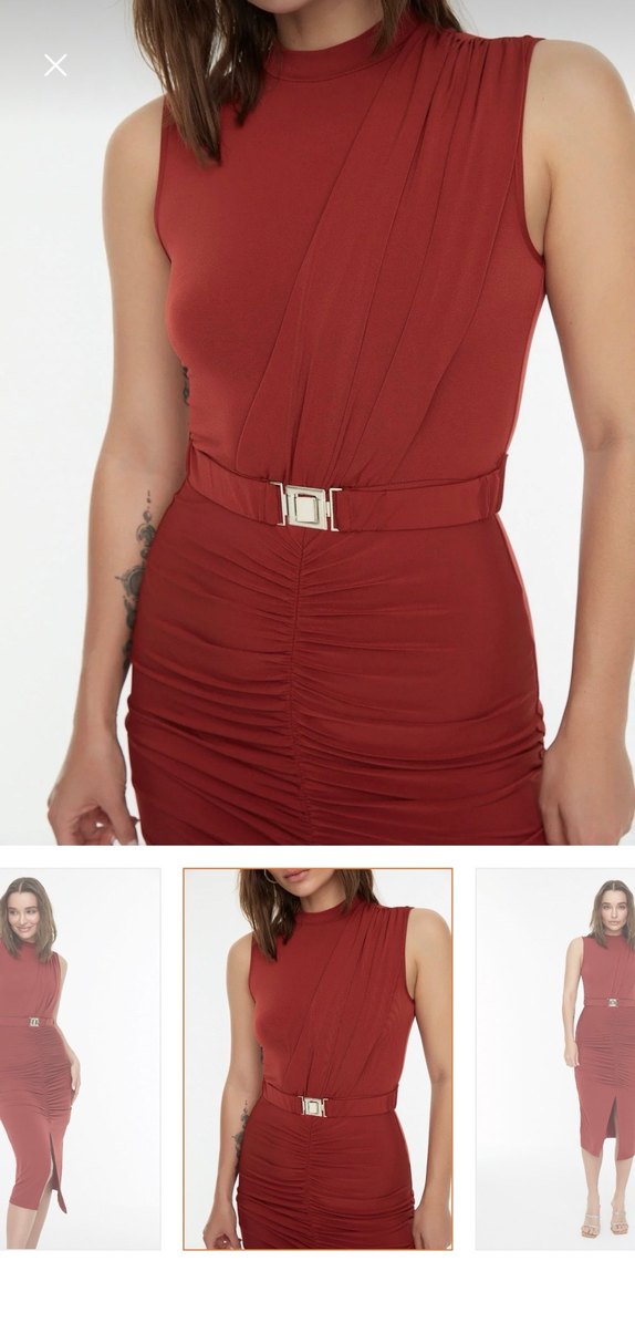 Bordo Drapeli Uzun Kadın Elbise - Görsel 4