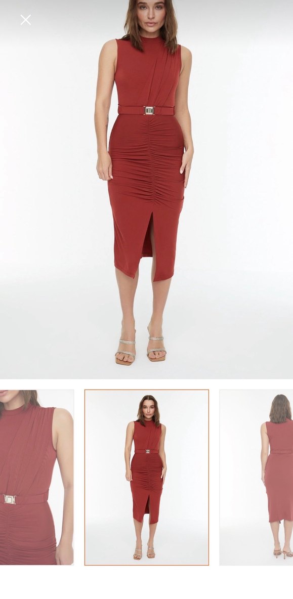 Bordo Drapeli Uzun Kadın Elbise - Görsel 5