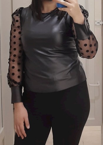 Siyah Deri Kadın Bluz - Görsel 4