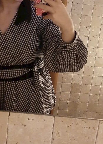 Düğmeli Siyah Ekose V Yaka Kadın Gömlek - Görsel 4