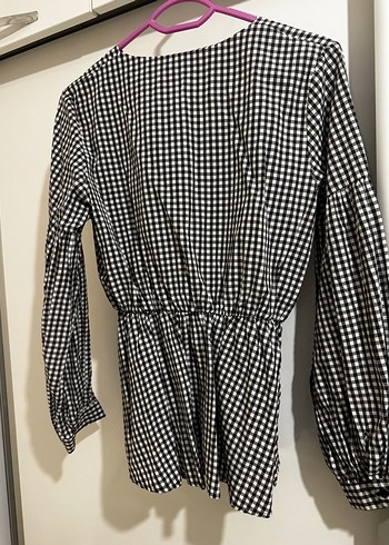 Düğmeli Siyah Ekose V Yaka Kadın Gömlek - Görsel 3