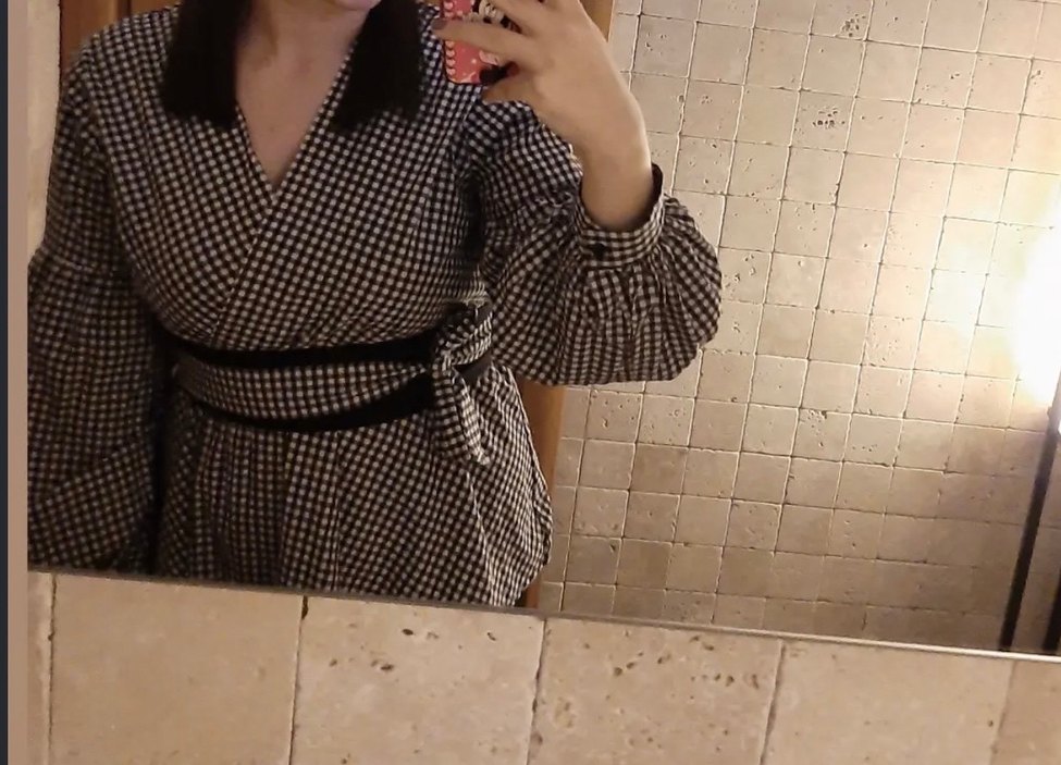 Düğmeli Siyah Ekose V Yaka Kadın Gömlek - Görsel 4