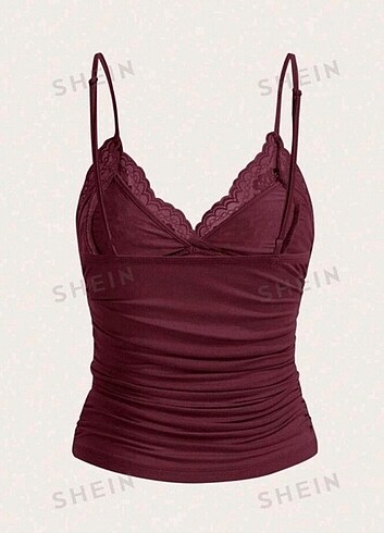 Shein Bordo Dantel Detaylı Askılı Büstiyer