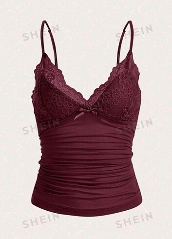 Sheinside Shein Bordo Dantel Detaylı Askılı Büstiyer