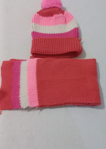 Pembe Renkli Çocuk Triko Bere ve Atkı Seti