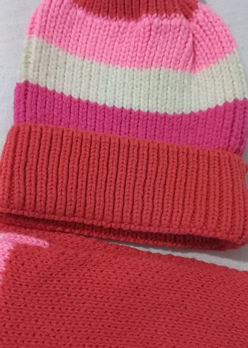 Diğer Pembe Renkli Çocuk Triko Bere ve Atkı Seti