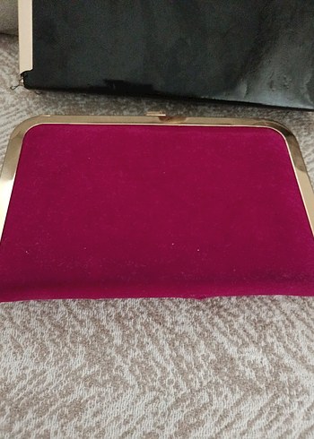 Bordo Süet Tokalı Kadın Clutch Çanta - Görsel 2