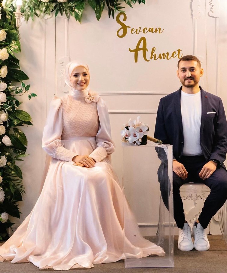 Bej Uzun Kollu Modern Klasik Düğün Elbisesi - Görsel 2