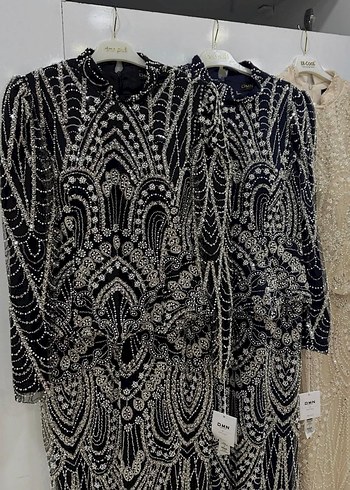 Boncuk İşlemeli Uzun Kollu Kadın Abiye Elbise - Görsel 2