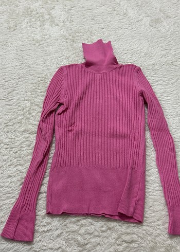 Pembe Boğazlı Triko Kadın Kazak