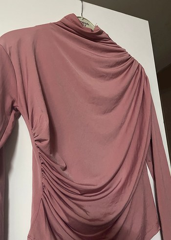 m Beden Bordo Drapeli Yüksek Yakalı Kadın Bluz