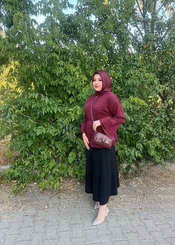 Bordo Kadın  gömlek ve etek - Görsel 6