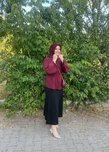 Bordo Kadın  gömlek ve etek - Görsel 7