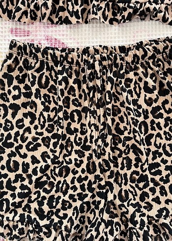 xl Beden Leopar Desenli Mini Kadın Pijama Takımı
