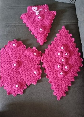 Pembe Renkli El Yapımı çeyizlik lif Seti