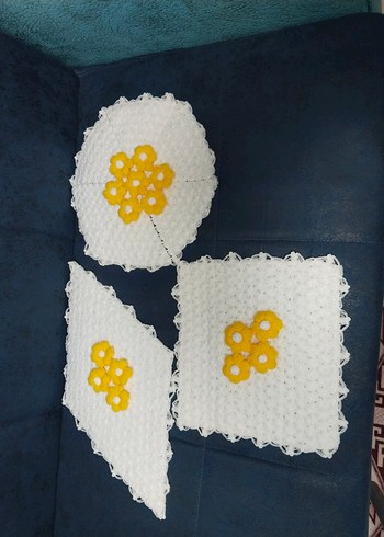 Sarı Çiçek Desenli Beyaz El Örgüsü lif Seti - Görsel 3