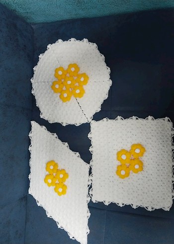 Sarı Çiçek Desenli Beyaz El Örgüsü lif Seti - Görsel 2