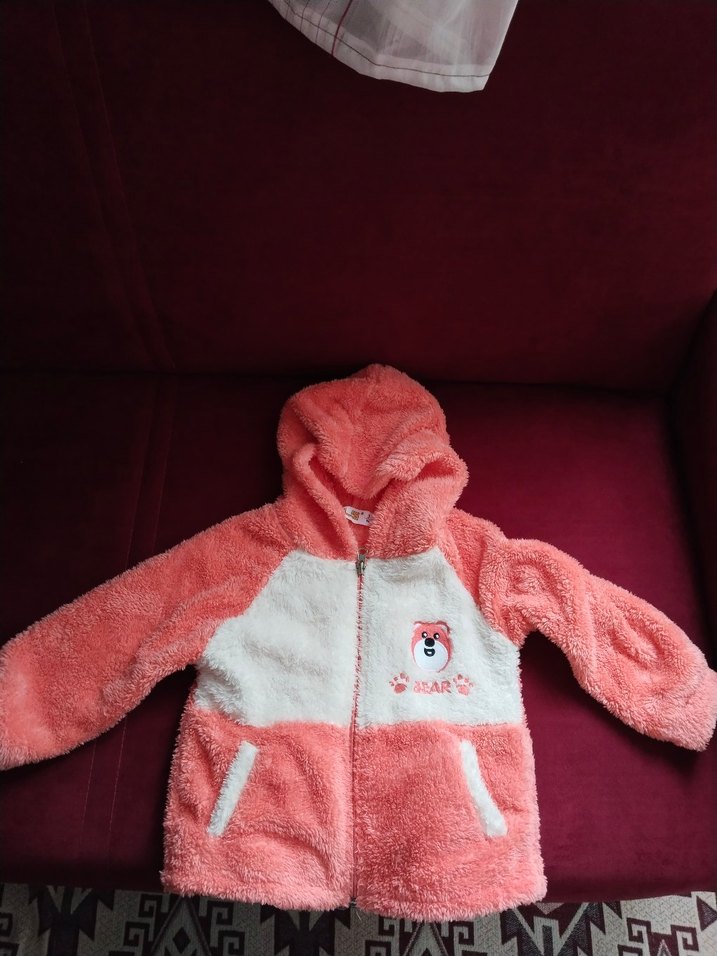 Kız Çocuk Pembe Kapüşonlu Kürklü Ceket - Görsel 2