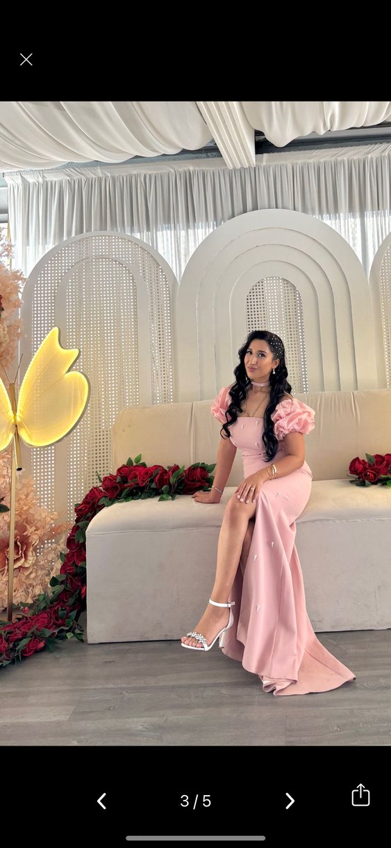 Pudra Pembe Drapeli Straplez Uzun Abiye - Görsel 3