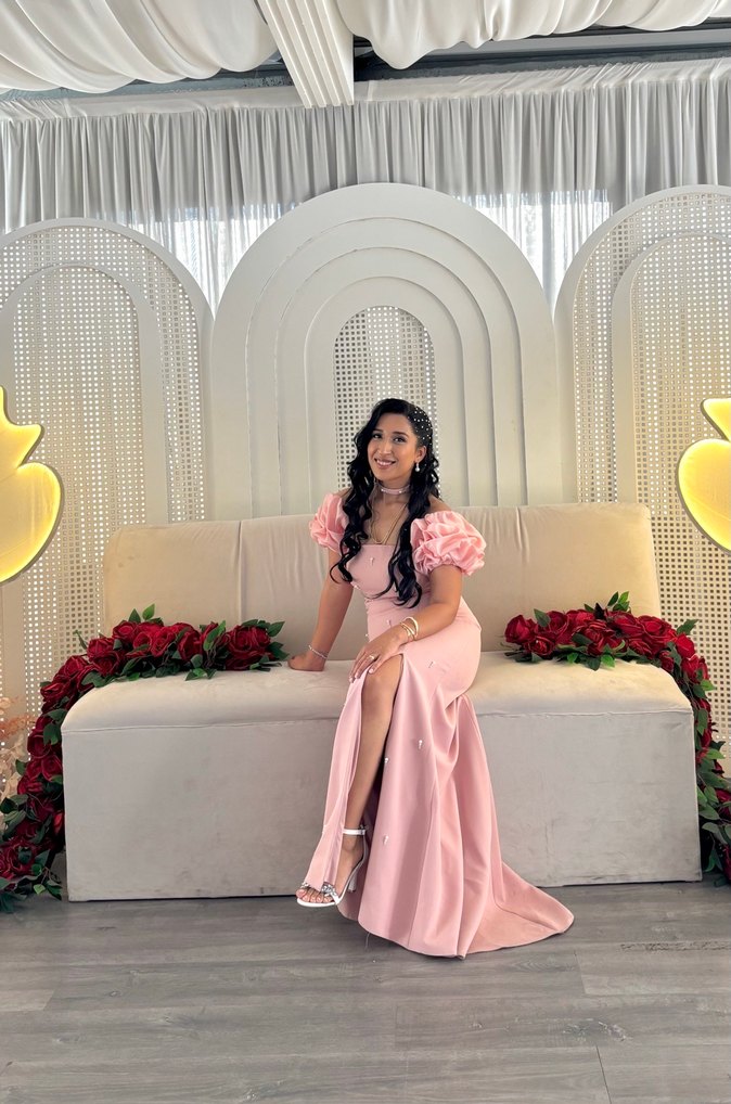 Pembe Straplez Drapeli Uzun Kadın Abiye - Görsel 2