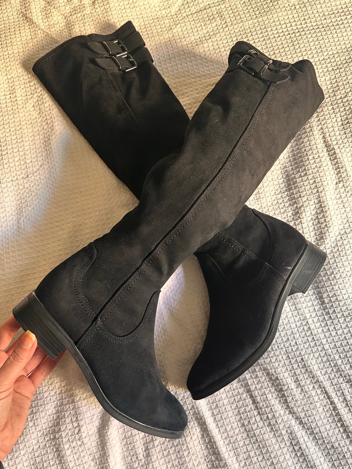 Siyah Süet Kemerli Dizüstü Kadın Çizme - Görsel 4