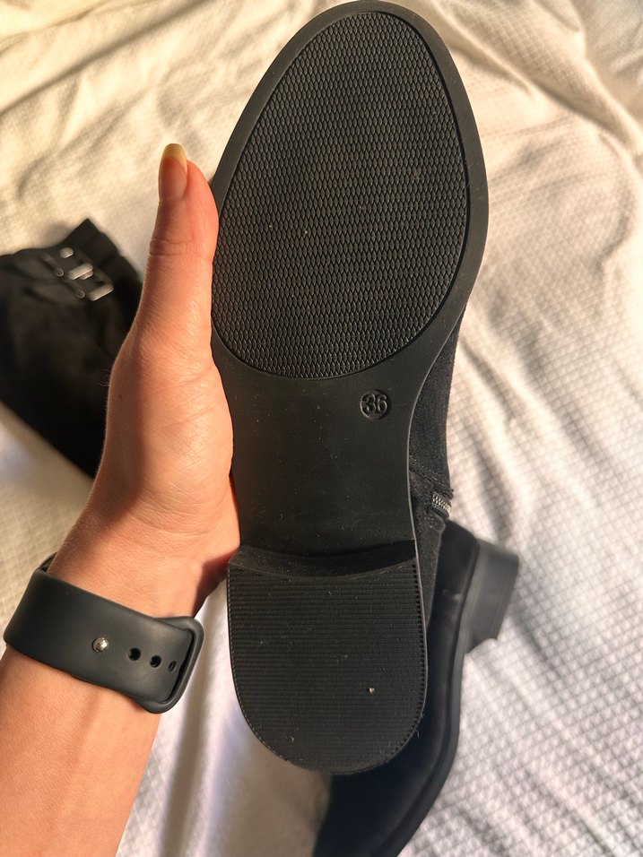 Siyah Süet Kemerli Dizüstü Kadın Çizme - Görsel 5