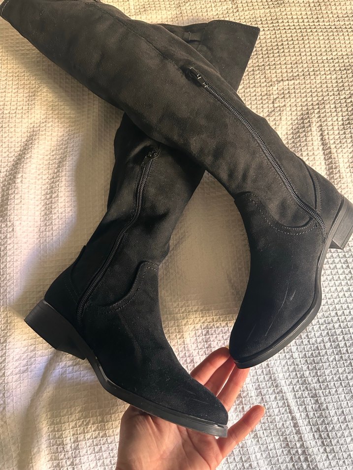 Siyah Süet Kemerli Dizüstü Kadın Çizme - Görsel 3