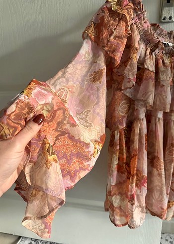 Volanlı, Straplez, Uzun Kollu Bohem Bluz - Görsel 4