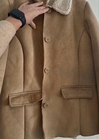 Kürk Detaylı Kadın Kahverengi Süet Ceket - Görsel 3