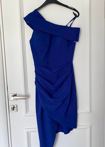 Mavi Drapeli Mini Abiye Elbise - Görsel 13