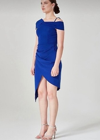 Mavi Drapeli Mini Abiye Elbise - Görsel 16